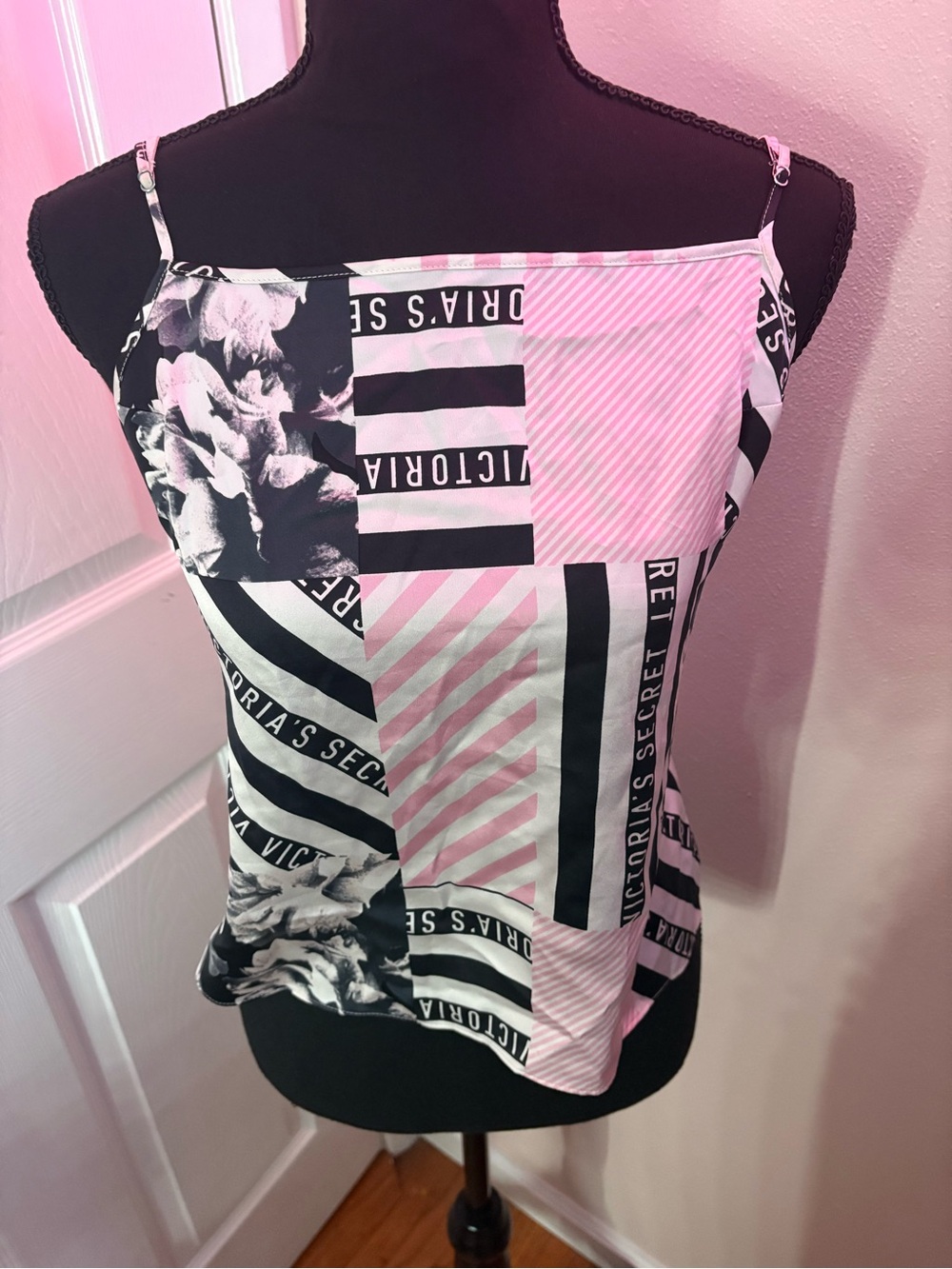 Victoria's Secret Pink and Black Patchwork Tank Top